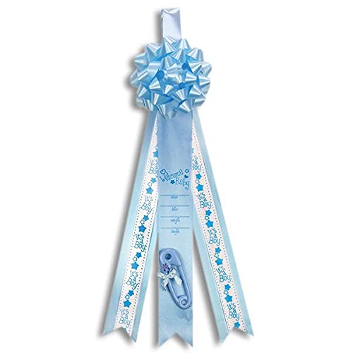 BABY ANNOUNCEMENT RIBBON ,Welcome Baby Newborn with It’s a Boy Hospital Door Hanger,Baby Shower Decorations and Gifts for Expecting Parents (Blue)