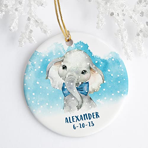 Personalized Baby’s First Christmas Ornament, Newborn Boy Gift, Elephant Holiday Keepsake for New Parents 3 Inch Flat Ceramic Ornament with Gift Box | The Storepaperoomates Retail Market - Fast Affordable Shopping