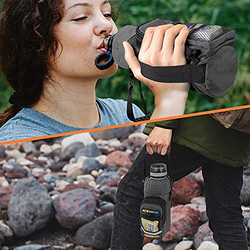 SUN CUBE Water Bottle Carrier with Strap for Walking, Insulated Water Bottle Holder Bag Hiking, Heavy Duty Neoprene Sleeve Sling, Phone Pouch Pockets Men Women, Gray, 40 oz | The Storepaperoomates Retail Market - Fast Affordable Shopping