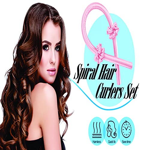 Glam Look Heatless Curling Rod Headband with 2 Silk Hair Scrunchies, Hair Claw, Hair Curling Ribbon for Long Hair-Pink | The Storepaperoomates Retail Market - Fast Affordable Shopping