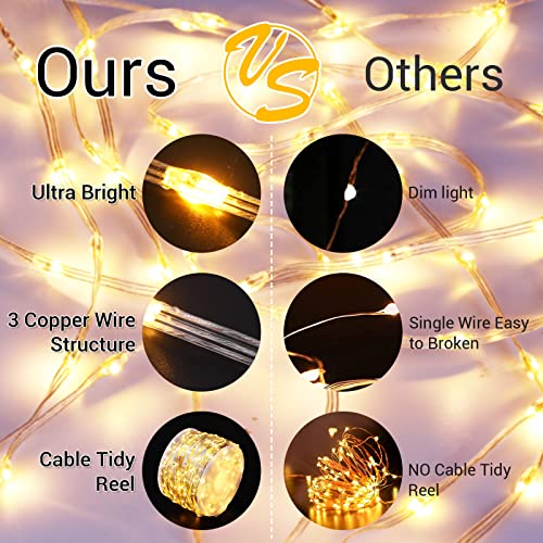 Quntis Outdoor LED Rope Lights, 82FT 500 LEDs Waterproof Christmas String Lights Decoration, Ultra Bright Indoor Xmas Rope Fairy Lights with 8 Modes & Memory Function, Warm White | The Storepaperoomates Retail Market - Fast Affordable Shopping