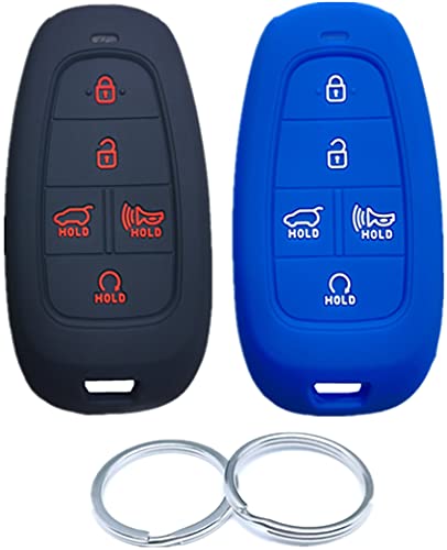RUNZUIE 2Pcs 5 Buttons Silicone Remote Smart Key Fob Cover Shell Compatible with 2021 2020 Hyundai Sonata 2021 Sonata Fe TQ8-F08-4F27 95440-L1060 Blue/Black with Red | The Storepaperoomates Retail Market - Fast Affordable Shopping
