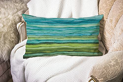 Smooffly Watercolor Throw Pillow Cover,Stripped Waves Blue and Green Paint Brush Gradient Marine Sea Splash Cotton Linen Throw Pillow case Cushion Cover for Sofa Home Decorative Oblong 12×20 Inches | The Storepaperoomates Retail Market - Fast Affordable Shopping