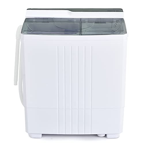 COSTWAY Portable Washing Machine, Twin Tub 21Lbs Capacity, Washer(14.4Lbs) and Spinner(6.6Lbs), Laundry Machine with Control Knobs, Built-in Drain Pump, Compact washer for Apartment, RV, Grey