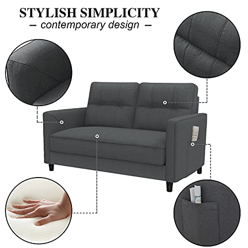 54″ Loveseat Sofa Small Couches for Living Room,Love Seats Furniture of Linen Fabric with Two Movable Back Cushions Space Saving for Bedroom,Small Spaces,Dorm and Studio (Dark Gray-3) | The Storepaperoomates Retail Market - Fast Affordable Shopping