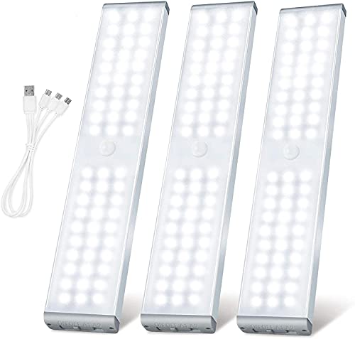 LED Closet Light, 60 LED Rechargeable Motion Sensor Closet Lights, New Upgrade to Bright 500 Lumen, Under Cabinet Light, Magnetic Wireless Stick Anywhere Night Light, Stairs, Kitchen, Hallway (3 Pack) | The Storepaperoomates Retail Market - Fast Affordable Shopping