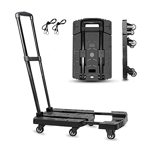 CustomyLife Folding Hand Truck Foldable Dolly Luggage Cart,440lbs Heavy Duty with 6 Wheels, 2 Bungee Ropes and Stretchable Platform, Compact and Utility Trolly for Office,Shopping,Moving,and Travel
