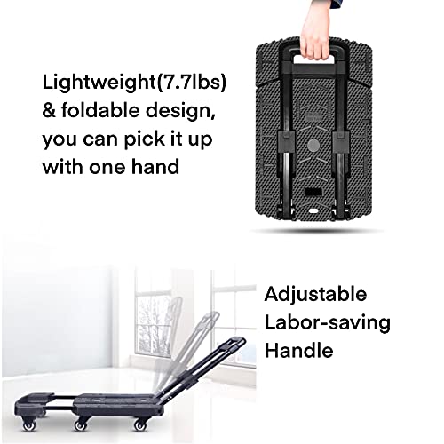 CustomyLife Folding Hand Truck Foldable Dolly Luggage Cart,440lbs Heavy Duty with 6 Wheels, 2 Bungee Ropes and Stretchable Platform, Compact and Utility Trolly for Office,Shopping,Moving,and Travel | The Storepaperoomates Retail Market - Fast Affordable Shopping