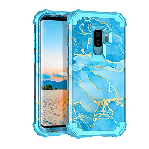 Casetego for Galaxy S9 Plus Case,S9+ Case,Heavy Duty Shockproof 3 Layer Hard PC+Soft Silicone Bumper Rugged Anti-Slip Protective Cases for Samsung Galaxy S9 Plus,Blue Marble