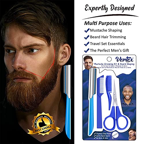 Mustache Scissors Grooming Comb Trimmer – Mens Beard Kit Straight Edge Razor Beards Curved Shaping Tool For Men Goatee Shaper Combs Mustaches Wax Movember Brush Edger Travel Razors Stainless Steel | The Storepaperoomates Retail Market - Fast Affordable Shopping