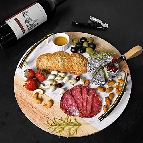 Marble Cheese Board with Handle 13″ Round – Beautifully Handcrafted Marble and Wood Charcuterie Board – Wonderful Housewarming Gift | The Storepaperoomates Retail Market - Fast Affordable Shopping