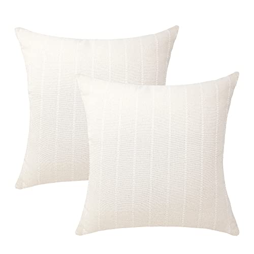 Heavenera Set of 2 Cotton Woven Throw Pillow Covers 20×20 Decorative Square Striped Accent Cushion Cover Farmhouse Decor Ivory Pillow Case (20″X20″, Dobby) | The Storepaperoomates Retail Market - Fast Affordable Shopping