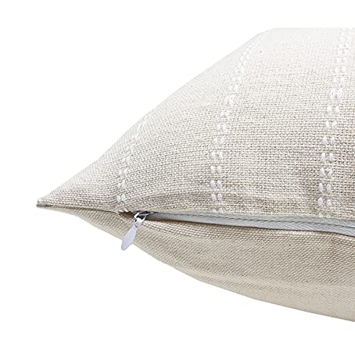 Heavenera Set of 2 Cotton Woven Throw Pillow Covers 20×20 Decorative Square Striped Accent Cushion Cover Farmhouse Decor Ivory Pillow Case (20″X20″, Dobby) | The Storepaperoomates Retail Market - Fast Affordable Shopping