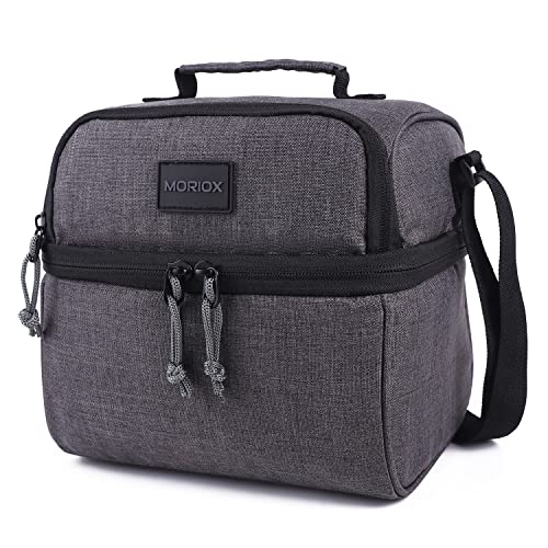 MORIOX Small Lunch Box for Boys Girls Double Deckers Thermal Insulation Lunch Pail Leakproof Mini Cooler with Shoulder Strap for Kids Adults (Dark Grey) | The Storepaperoomates Retail Market - Fast Affordable Shopping