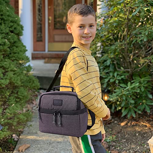 MORIOX Small Lunch Box for Boys Girls Double Deckers Thermal Insulation Lunch Pail Leakproof Mini Cooler with Shoulder Strap for Kids Adults (Dark Grey) | The Storepaperoomates Retail Market - Fast Affordable Shopping
