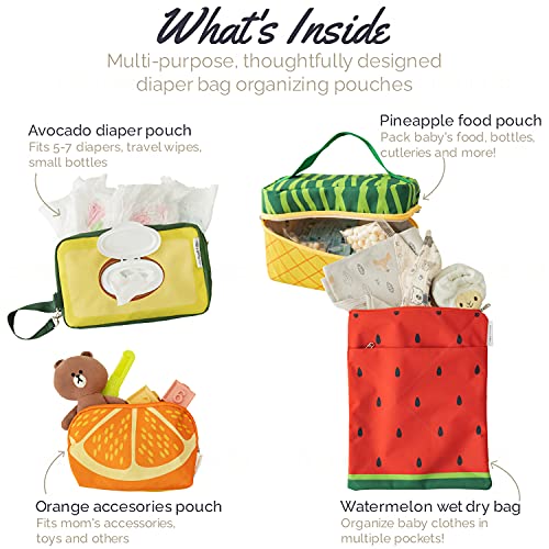 Bundle & Bliss Fruit Diaper Bag Organizing Pouches. Cloth Diaper Bag Organizer Pouches with Zipper. 4pc Set Travel Pouch Bags Diaper Bag Packing Cubes. Wet Bag, Diaper Clutch Baby Wipe Holder etc. | The Storepaperoomates Retail Market - Fast Affordable Shopping