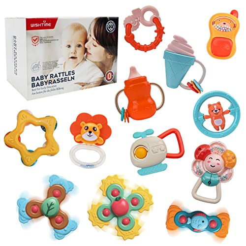 Happytime Baby Rattle Teething Toys for Babies 0-6-12 Months 12Pcs Suction Spinner Teether Baby Toys Learning Gifts for Newborn Infant Sensory Toys | The Storepaperoomates Retail Market - Fast Affordable Shopping