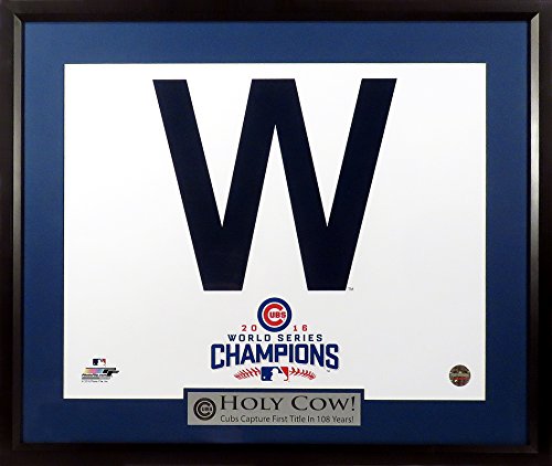 Cubs “2016 WS Champs Cubs Win Flag – W” 11×14 Framed Display