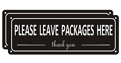 Leave Packages Here Sign Metal, (2 Pack) Package Delivery Sign Instructions, 10″ x 3.5″ Leave Packages Sign for Front Door, Aluminum Outside Signs, Rust free, Fade Resistant,Weatherproof