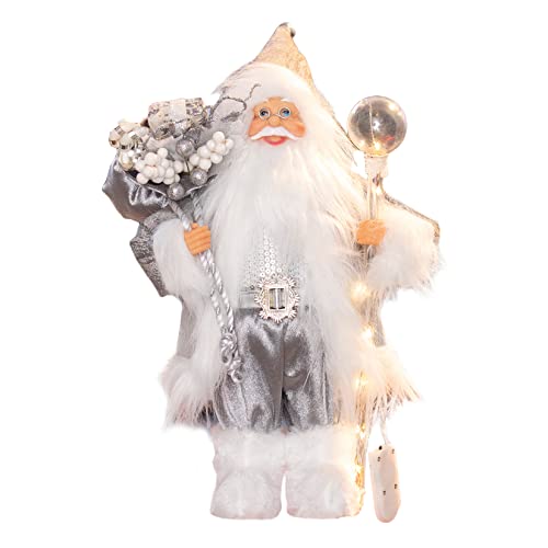 Toiyason 13.8inch Santa Claus Figurines with Lighting Walking Stick，Christmas Standing Santa Figure Decorations Gift for Xmas Outdoor Indoor Home Office Ornaments ,Grey&Silver | The Storepaperoomates Retail Market - Fast Affordable Shopping
