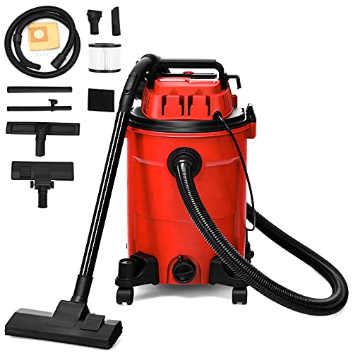 COSTWAY 3-in-1 Wet/Dry Vacuum Cleaner with Blower Function, 6.6 Gallon 4.8 Peak HP Vacuum with Safety Protection, Portable Shop Vacuum Cleaner for Workshop, Car, Garage, Home, 1200W (Red)