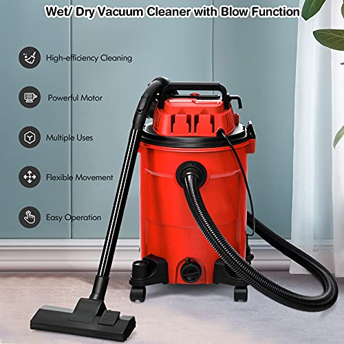 COSTWAY 3-in-1 Wet/Dry Vacuum Cleaner with Blower Function, 6.6 Gallon 4.8 Peak HP Vacuum with Safety Protection, Portable Shop Vacuum Cleaner for Workshop, Car, Garage, Home, 1200W (Red) | The Storepaperoomates Retail Market - Fast Affordable Shopping