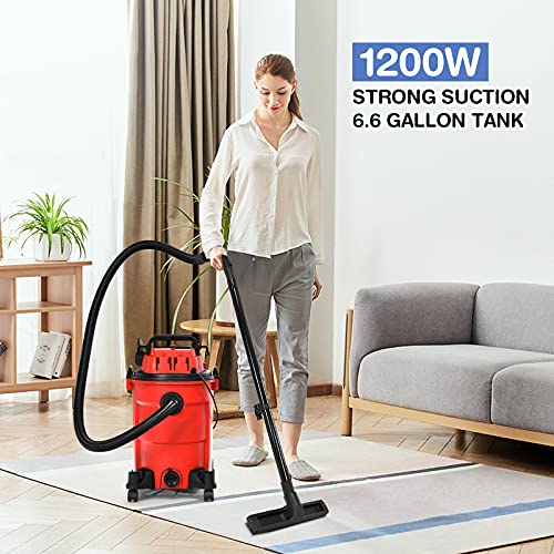 COSTWAY 3-in-1 Wet/Dry Vacuum Cleaner with Blower Function, 6.6 Gallon 4.8 Peak HP Vacuum with Safety Protection, Portable Shop Vacuum Cleaner for Workshop, Car, Garage, Home, 1200W (Red) | The Storepaperoomates Retail Market - Fast Affordable Shopping