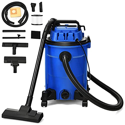COSTWAY 3-in-1 Wet/Dry Vacuum Cleaner with Blower Function, 6.6 Gallon 4.8 Peak HP Vacuum with Safety Protection, Portable Shop Vacuum Cleaner for Workshop, Car, Garage, Home, 1200W (Blue)