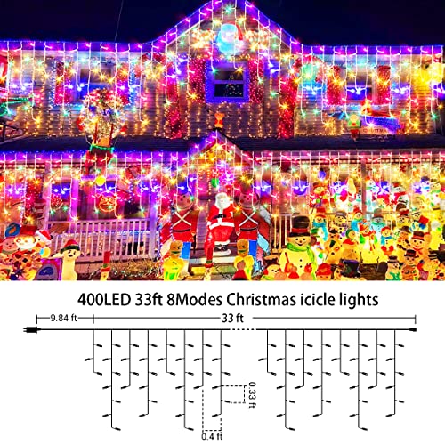 Quntis 32.8FT 400 LED Christmas Icicle Lights, Outdoor Indoor Icicle Lights with 80 Drops, 8 Modes Curtain Fairy Light Waterproof for Holiday Xmas Wedding Party Decorations, Multicolor | The Storepaperoomates Retail Market - Fast Affordable Shopping