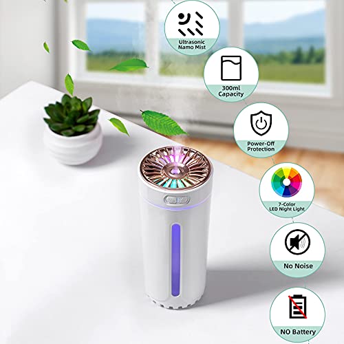 Small USB Desktop Humidifier 300ml with 7 Colors LED Light for Home, Plant, Car, Office, Bedroom, Baby with Nano Mist, No Battery (White) | The Storepaperoomates Retail Market - Fast Affordable Shopping