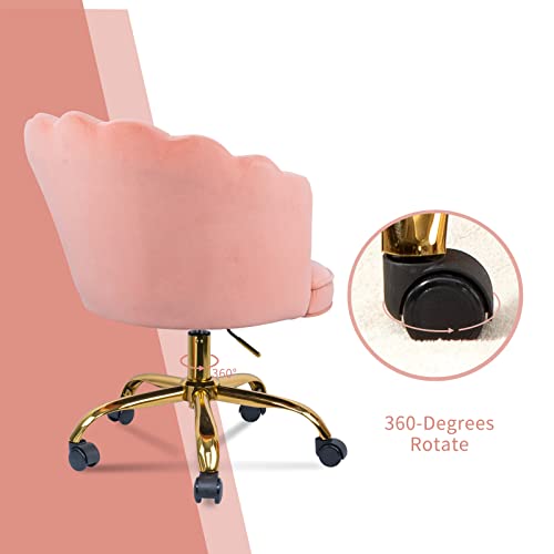 MOJAY Modern Home Office Chair Upholstered Velvet Swivel Chair with Arms and Back for Adjustable Cute Vanity Chair for Bedroom Living Room Pink | The Storepaperoomates Retail Market - Fast Affordable Shopping