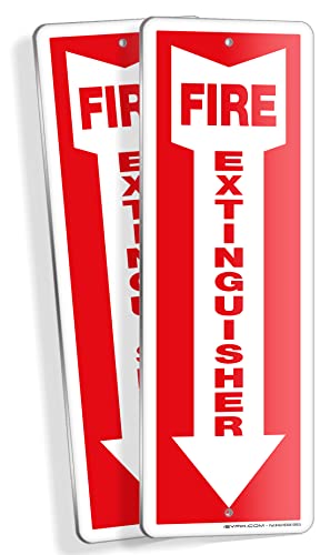 iSYFIX Fire Extinguisher Aluminum Signs – 2 Pack 4×12 Inch – Laminated for Ultimate UV and Fade Resistance, Indoor and Outdoor, for Business, Schools, Hospitals, Home