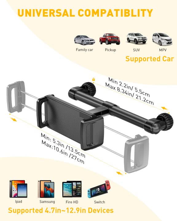 Tryone Tablet Holder Mount for Car Headrest Auto Backseat Tablets Stand for Kids Compatible with Cell Phone | iPad Pro Air Mini | Galaxy Tab | Kindle Fire Hd | Switch Lite or Other 4.7 -12.9″ Device | The Storepaperoomates Retail Market - Fast Affordable Shopping