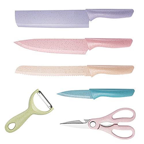 Kitchen Knife Sets of 6 pcs Colorful Japanese Stainless Steel Knife Professional Sharp Chefs Knives With Paring,Peeler And Scissors For Cooking,Camping,Travel,BBQ | The Storepaperoomates Retail Market - Fast Affordable Shopping