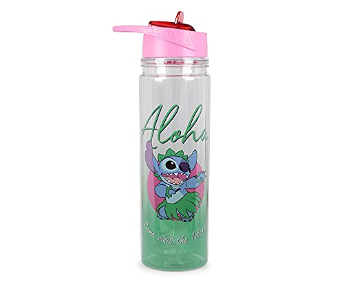 Lilo and Stitch “Aloha” Double Wall Tritan Water Bottle | BPA-Free Plastic Bottle With Screw Top And Flip-Up Straw Lid | Sports Hydration | Holds 18 Ounces