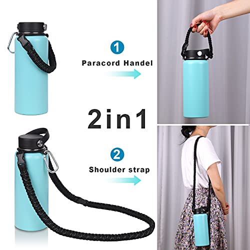 Wongeto Paracord Handle with Shoulder Strap Compatible with Hydro Flask Wide Mouth Water Bottles 12oz – 64 oz，Water Bottle Strap for Walking Biking Hiking Camping(Black 1) | The Storepaperoomates Retail Market - Fast Affordable Shopping