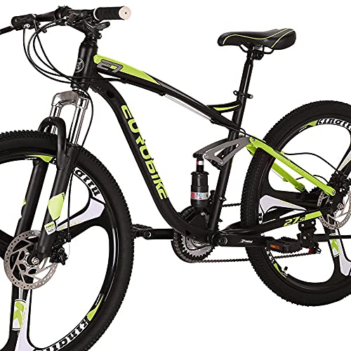 EUROBIKE E7 Adult Mountain Bike 18 inch Steel Frame 27.5 inch 3 Spoke Mag Wheel Disc Brake 21 Speed Gears Full Suspension MTB Bicycle Green | The Storepaperoomates Retail Market - Fast Affordable Shopping