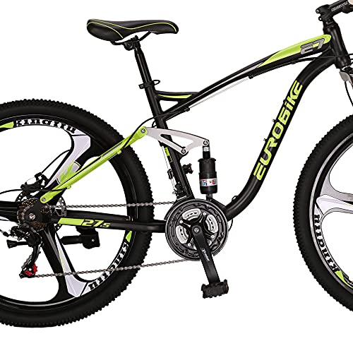 EUROBIKE E7 Adult Mountain Bike 18 inch Steel Frame 27.5 inch 3 Spoke Mag Wheel Disc Brake 21 Speed Gears Full Suspension MTB Bicycle Green | The Storepaperoomates Retail Market - Fast Affordable Shopping