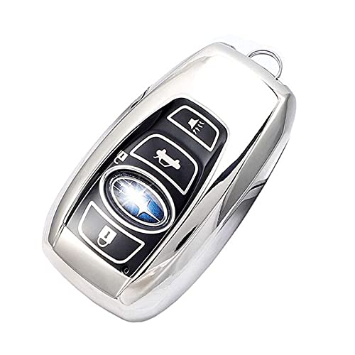 Henrida Soft TPU Flip Key Fob Case Holder Jacket Cover Protector for 5 Button Subaru WRX Outback Ascent Forester Crosstrek Legacy Impreza Smart Remote Keys 2018 2019 2020 Control shell (Silver)
