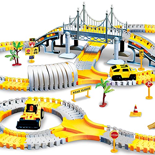 LIKID 346PCS Construction Race Tracks for Kids Boys Toys,Track Series,Construction Car and Flexible Track Playset Create A Engineering Road Toys for 3 4 5 6 7 8 Years Old Boys Girls DIY Gift