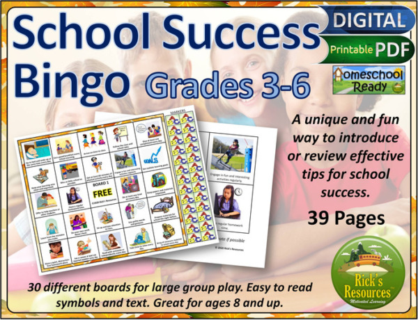 Back to School Success Bingo Game Print and Digital Versions
