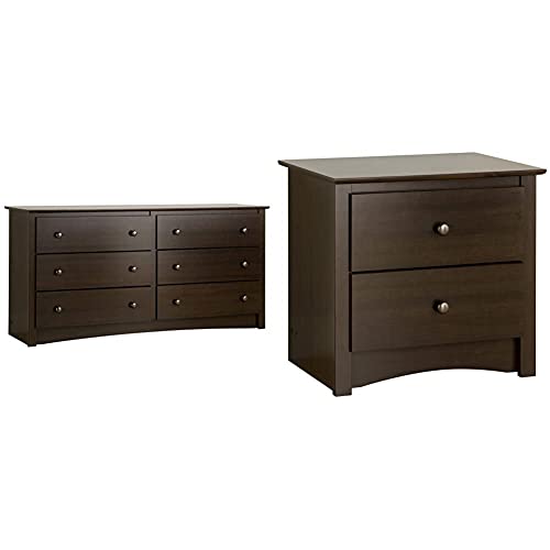 Sonoma 6 Drawer Double Dresser for Bedroom, Espresso & Sonoma 2-Drawer Nightstand, Espresso