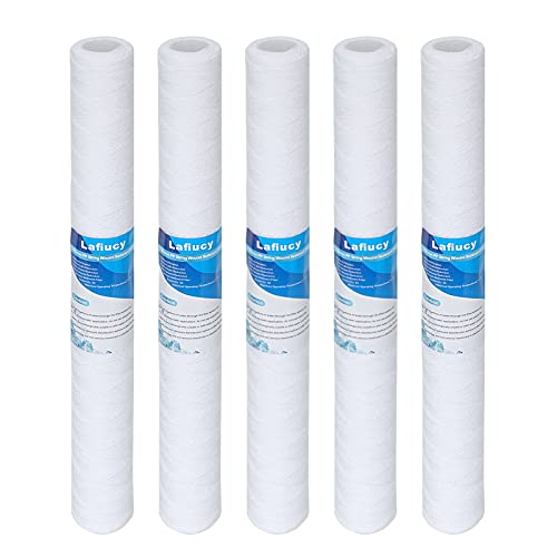Lafiucy 20 inches 5 Micron String Wound Sediment Water Filter Cartridge,5 Pack,for 20″x 2.5″ Water filter System