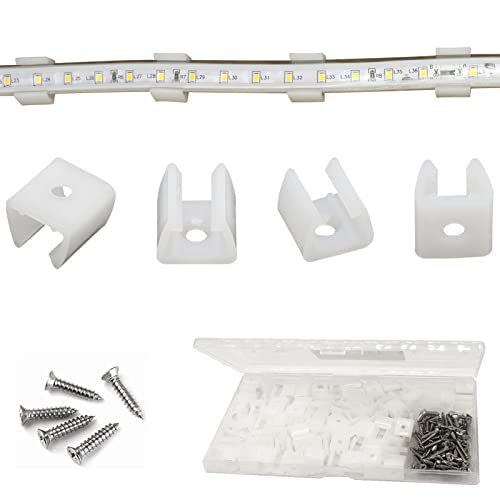 MoMoSun 100 Pack LED Strip Light Clips,Strip Light Mounting Clips, Light Strip Holders with 100 Screws Included,Ideal for 8-10 MM(0.31″-0.39″) Wide Waterproof Strip Light