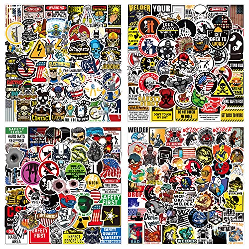 205Pcs Hard Hat Stickers, Funny Sticker Decals for Tool Box Helmet Hood Hardhat, gifts for Teens Adult Essential Worker Welder Construction Union Military Oilfield Electrician