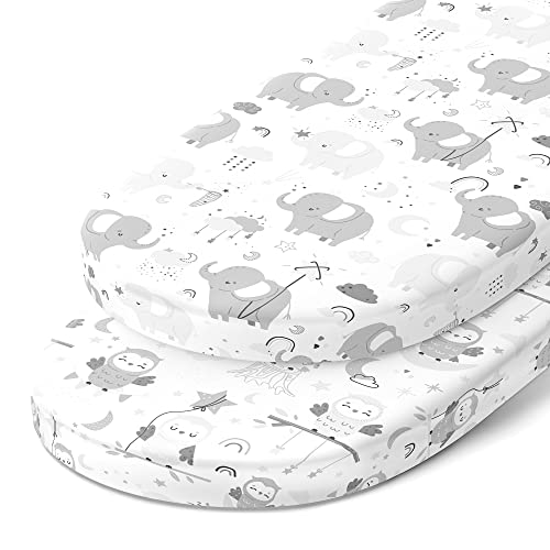 Bassinet Sheets Compatible with 4moms Mamaroo Sleep Bassinet – Fits 18 x 30 Inch Oval Bassinet Mattress – Snuggly Soft 100% Jersey Cotton – 2 Pack