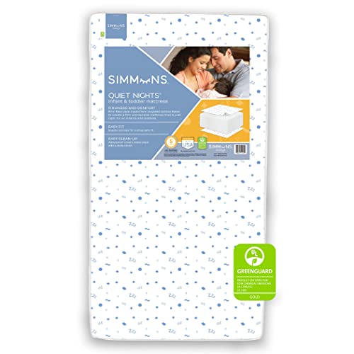 Simmons Kids Quiet Nights Dual Sided Baby Crib Mattress & Toddler Mattress – Sustainably Sourced Core – Waterproof – Hypoallergenic – GREENGUARD Gold Certified (Natural) – Ideal Firmness – Made in USA