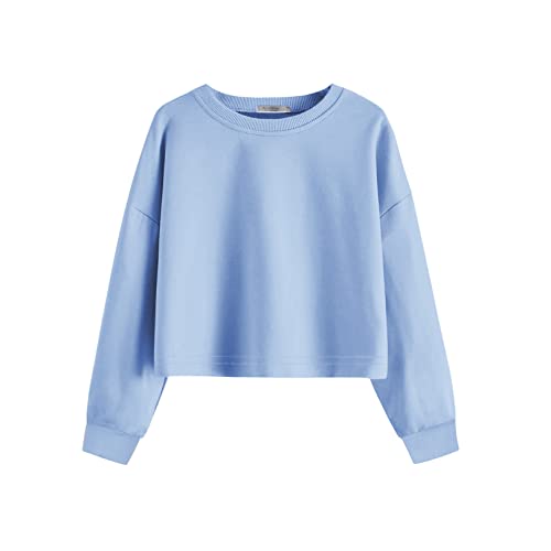 Arshiner Girls Casual Loose Swearshirt Kids Clothes Pullover Crop Tops Light Blue for 10-11 Years
