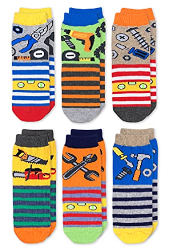 Jefferies Socks Boy’s Tools Pattern Crew Socks 6 Pack, Multi, Small