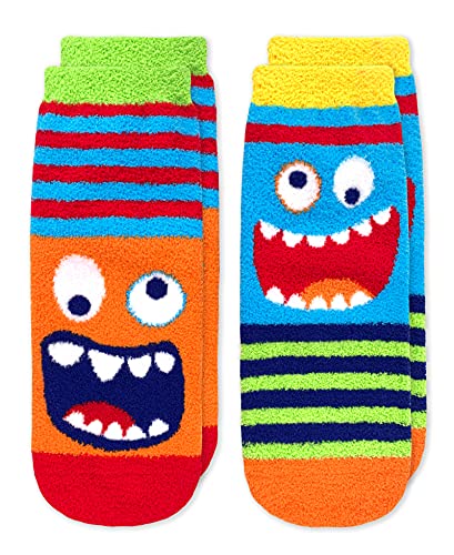 Jefferies Socks Boys Boy’s Monster Fuzzy Non-Skid Slipper 2 Pack, Multi, X-Small, Multi, X-Small US